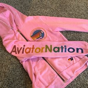 Aviator Nation pink logo zip up hoodie size m